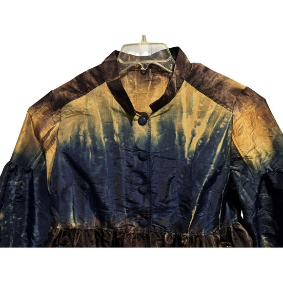 Y2K Artsy Tie-Dye Babydoll Top Balloon Sleeve Mandarin Collar Vtg Retro Sz M - Picture 2 of 6